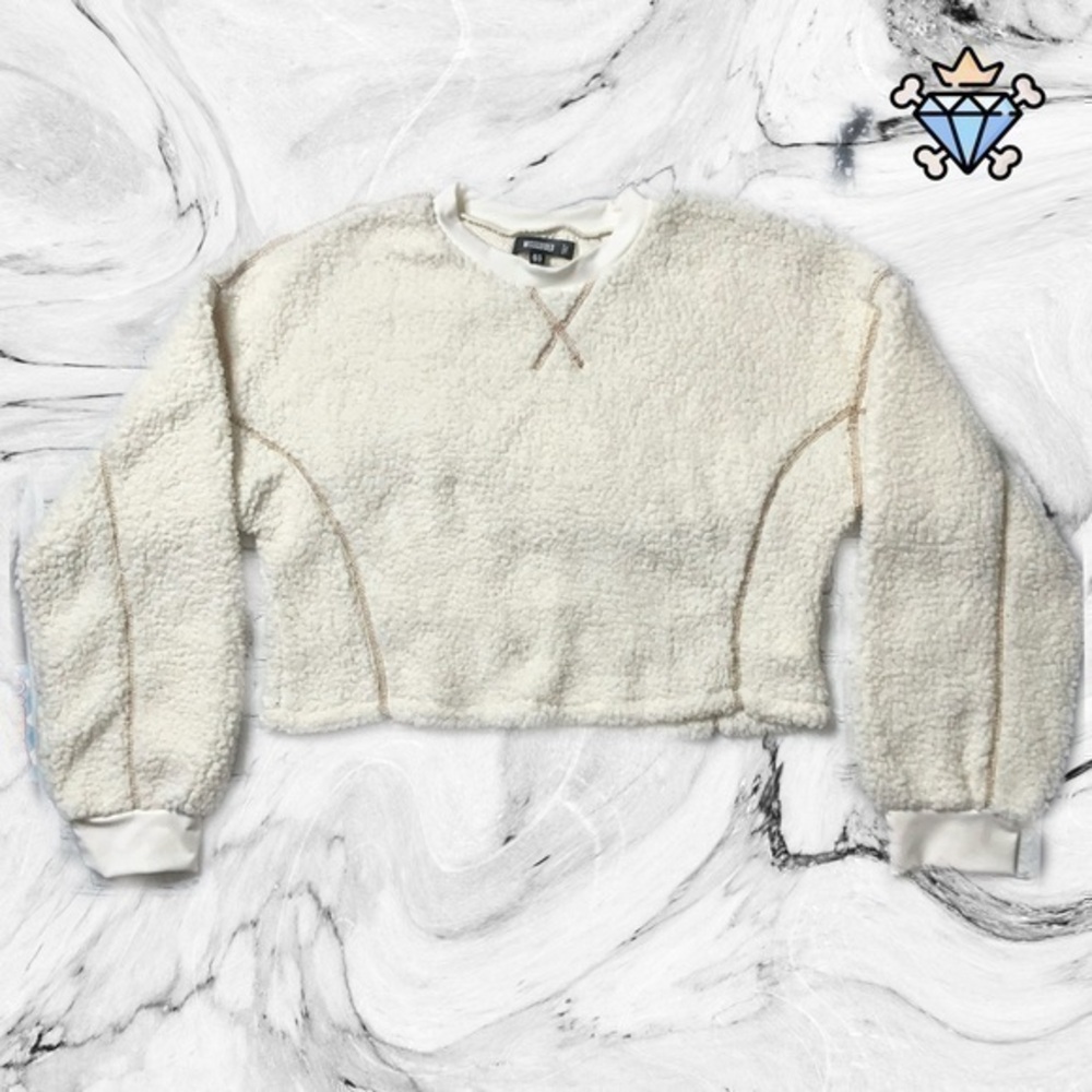 MISSGUIDED CREAM DROP SHOULDER CROPPED SHERPA SWEATER SIZE 12 WOMENS LOUNGEWEAR